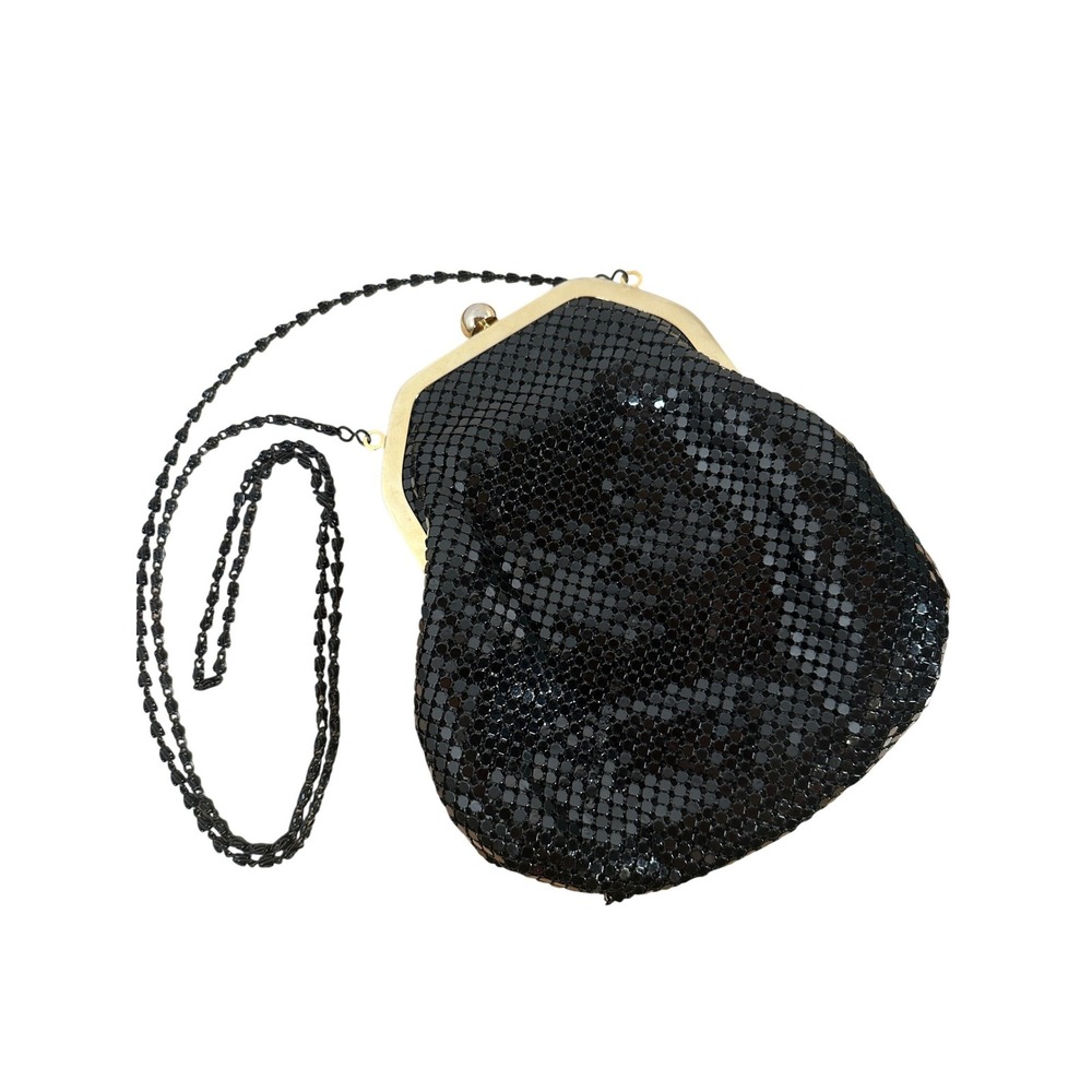 Vintage Style Black Tie Sequin Mesh Pouchette Bag Formal Crossbody Purse